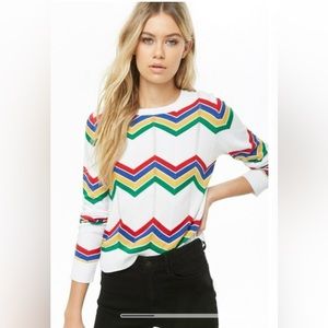 Chevron Crew Neck Retro Rainbow Sweater size S.